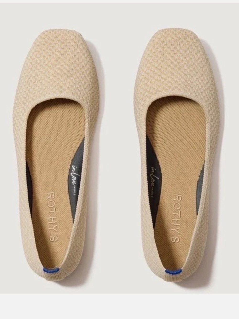 Rothy's Women The Max Square Flats in Sandstone Microcheck Size 10